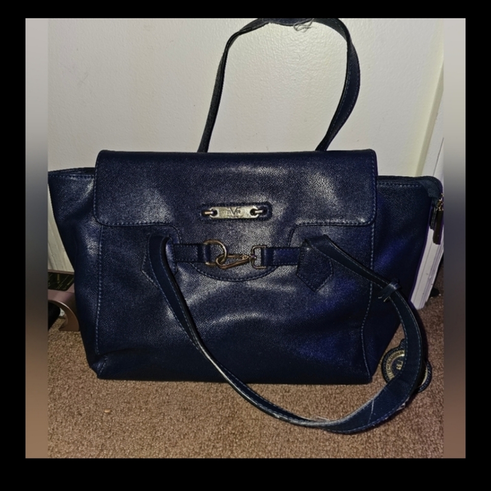 Navy Blue Leather Tote Bag